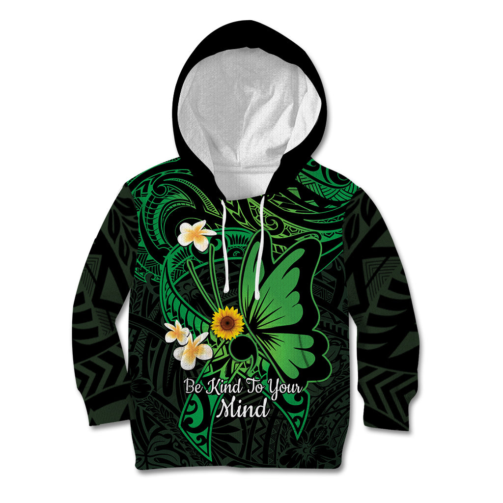 Polynesia Mental Health Awareness Kid Hoodie Green Ribbon Be Kind To Your Mind LT14 Hoodie Green - Polynesian Pride
