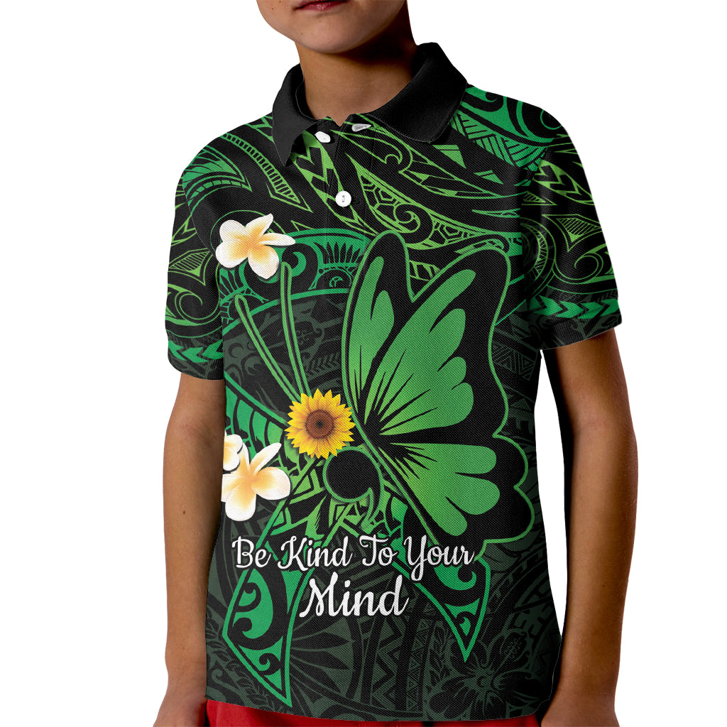 Polynesia Mental Health Awareness Kid Polo Shirt Green Ribbon Be Kind To Your Mind