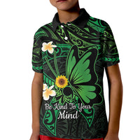 Polynesia Mental Health Awareness Kid Polo Shirt Green Ribbon Be Kind To Your Mind