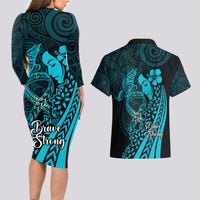 Polynesia World Ovarian Cancer Day Couples Matching Long Sleeve Bodycon Dress and Hawaiian Shirt You Matter Polynesian Women LT14 - Polynesian Pride