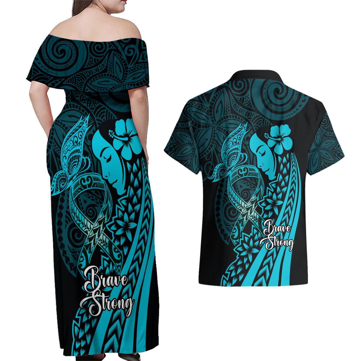 Polynesia World Ovarian Cancer Day Couples Matching Off Shoulder Maxi Dress and Hawaiian Shirt You Matter Polynesian Women LT14 - Polynesian Pride