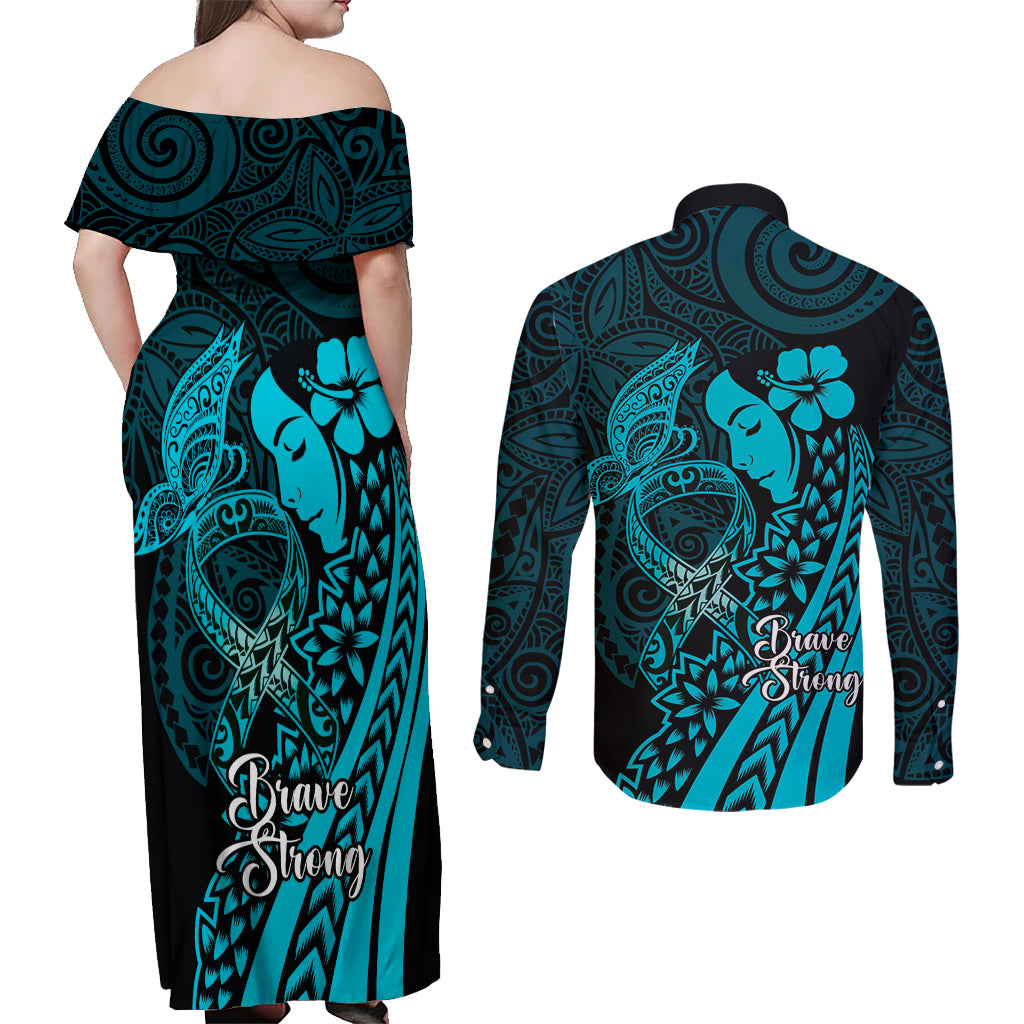 Polynesia World Ovarian Cancer Day Couples Matching Off Shoulder Maxi Dress and Long Sleeve Button Shirt You Matter Polynesian Women LT14 - Polynesian Pride