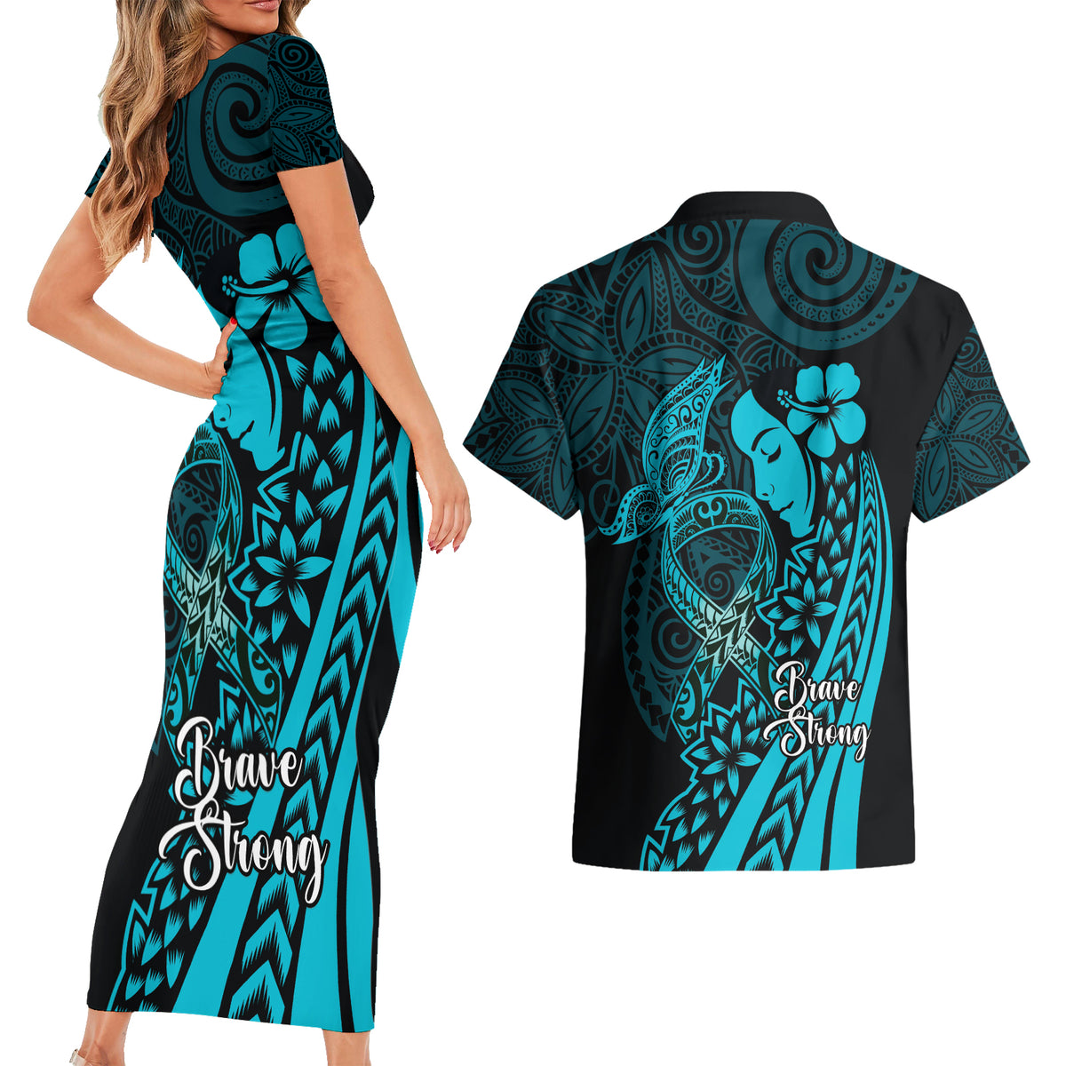 Polynesia World Ovarian Cancer Day Couples Matching Short Sleeve Bodycon Dress and Hawaiian Shirt You Matter Polynesian Women LT14 - Polynesian Pride