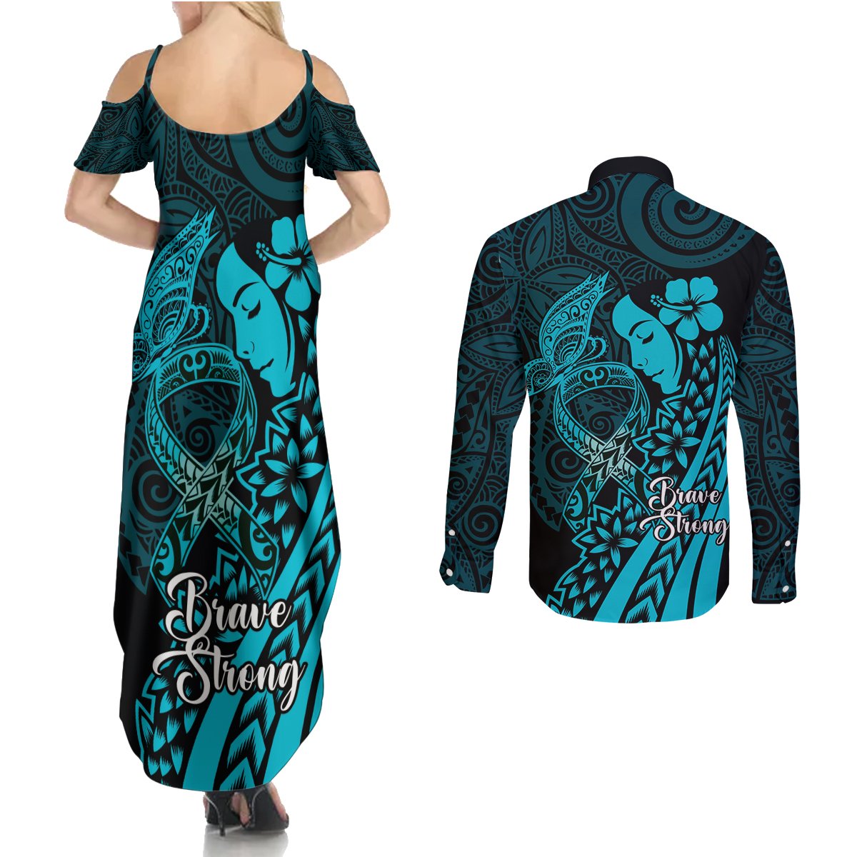 Polynesia World Ovarian Cancer Day Couples Matching Summer Maxi Dress and Long Sleeve Button Shirt You Matter Polynesian Women