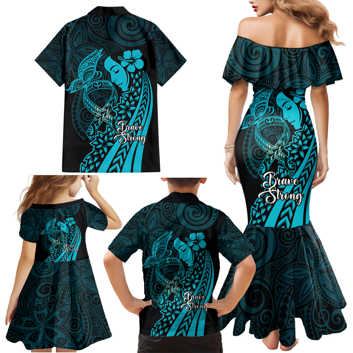 Polynesia World Ovarian Cancer Day Family Matching Mermaid Dress and Hawaiian Shirt You Matter Polynesian Women LT14 - Polynesian Pride