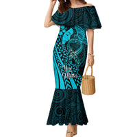 Polynesia World Ovarian Cancer Day Family Matching Mermaid Dress and Hawaiian Shirt You Matter Polynesian Women LT14 Mom's Dress Teal - Polynesian Pride