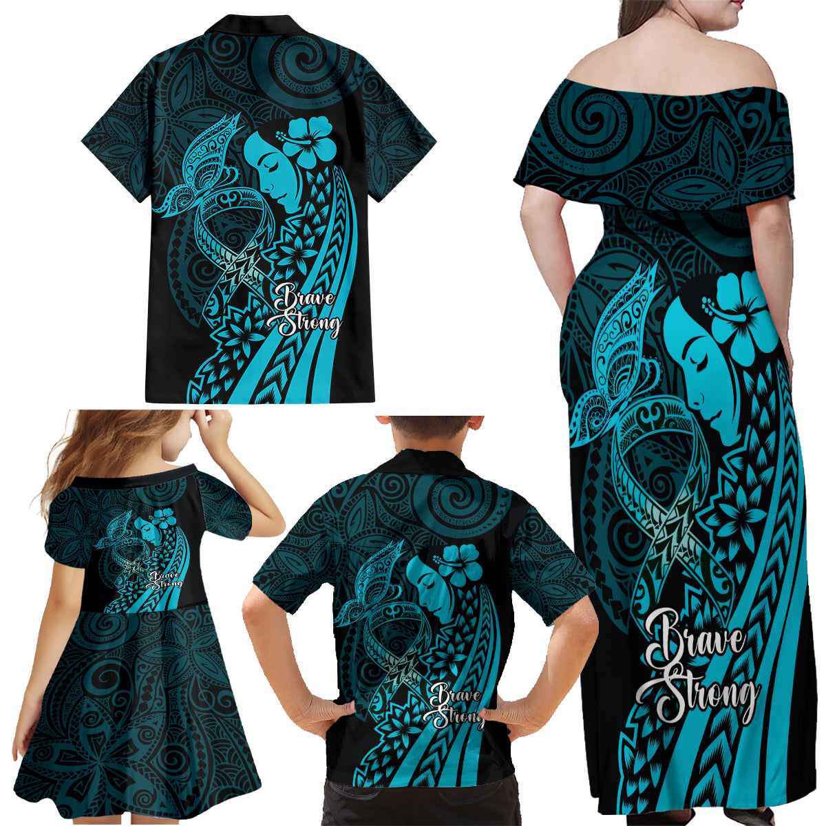 Polynesia World Ovarian Cancer Day Family Matching Off Shoulder Maxi Dress and Hawaiian Shirt You Matter Polynesian Women LT14 - Polynesian Pride