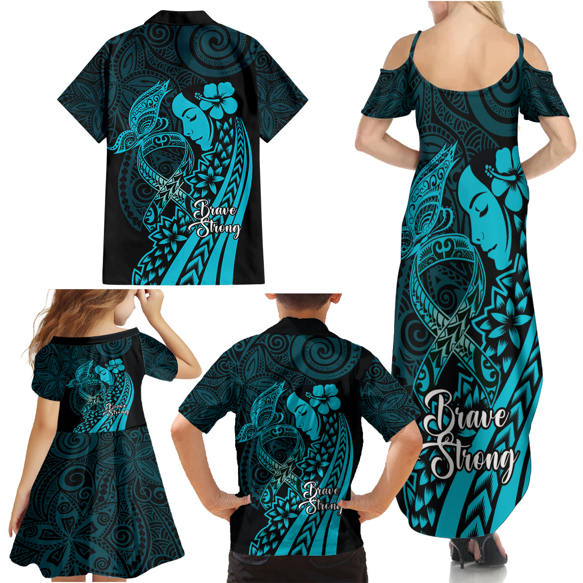 Polynesia World Ovarian Cancer Day Family Matching Summer Maxi Dress and Hawaiian Shirt You Matter Polynesian Women LT14 - Polynesian Pride