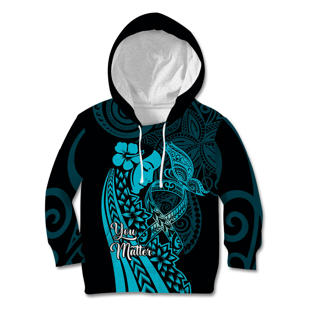 Polynesia World Ovarian Cancer Day Kid Hoodie You Matter Polynesian Women LT14 Hoodie Teal - Polynesian Pride