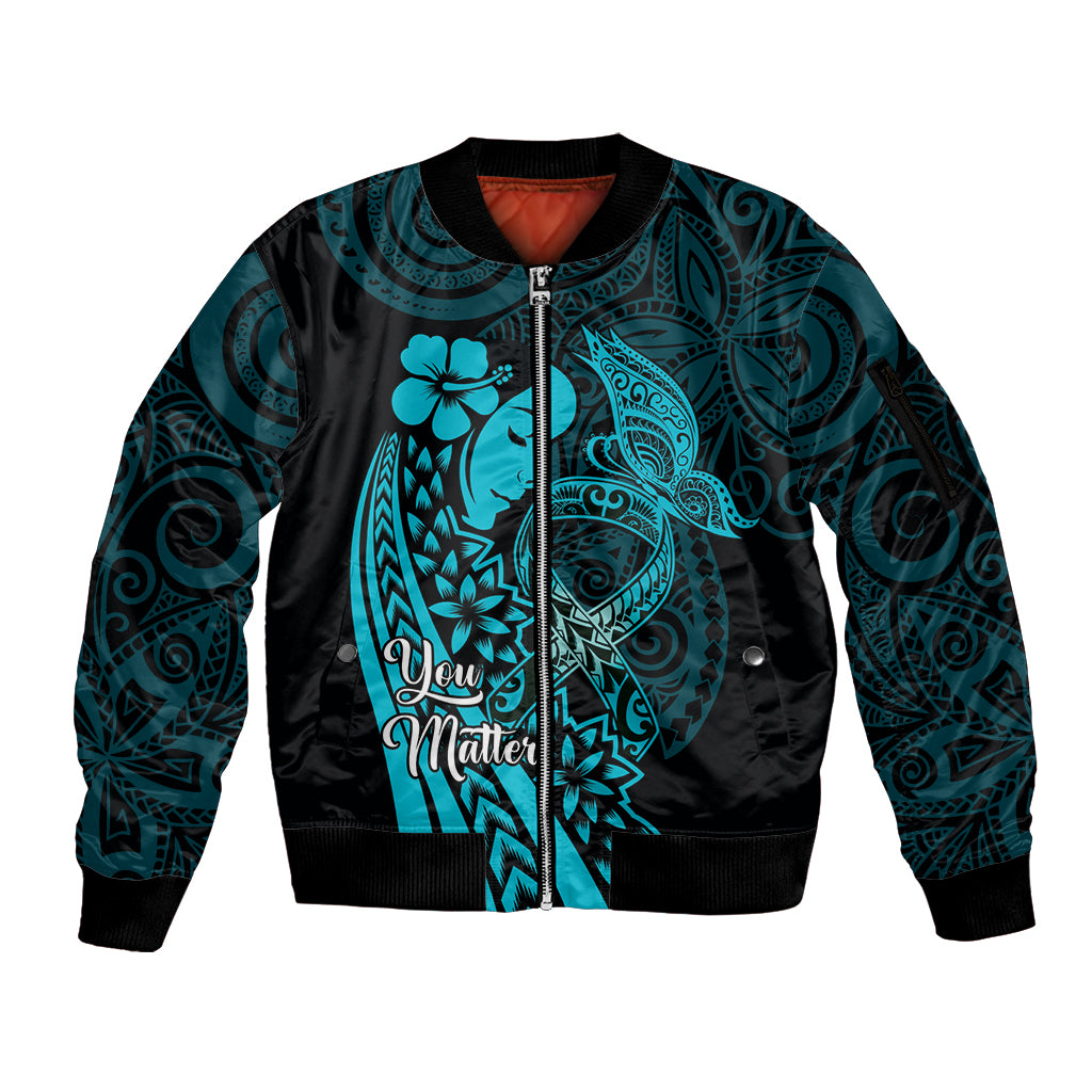 Polynesia World Ovarian Cancer Day Sleeve Zip Bomber Jacket You Matter Polynesian Women