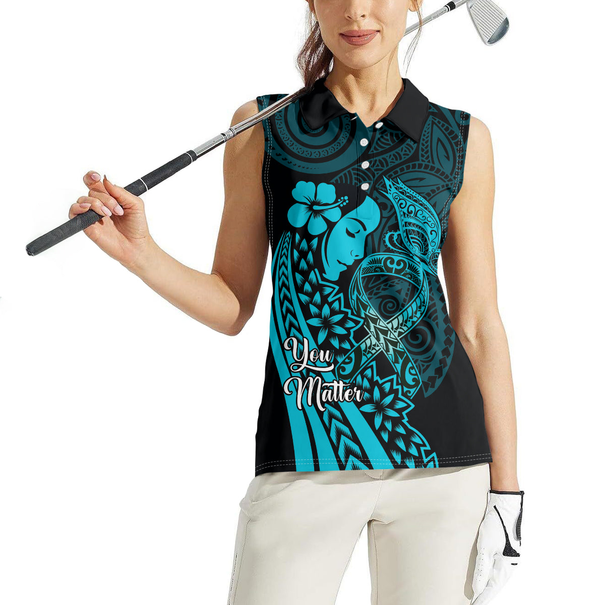 Polynesia World Ovarian Cancer Day Women Sleeveless Polo Shirt You Matter Polynesian Women