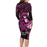 Polynesia Breast Cancer Awareness Family Matching Long Sleeve Bodycon Dress and Hawaiian Shirt Pink Ribbon No One Fights Alone - Black LT14 - Polynesian Pride