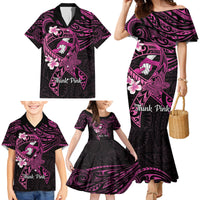 Polynesia Breast Cancer Awareness Family Matching Mermaid Dress and Hawaiian Shirt Pink Ribbon No One Fights Alone - Black LT14 - Polynesian Pride
