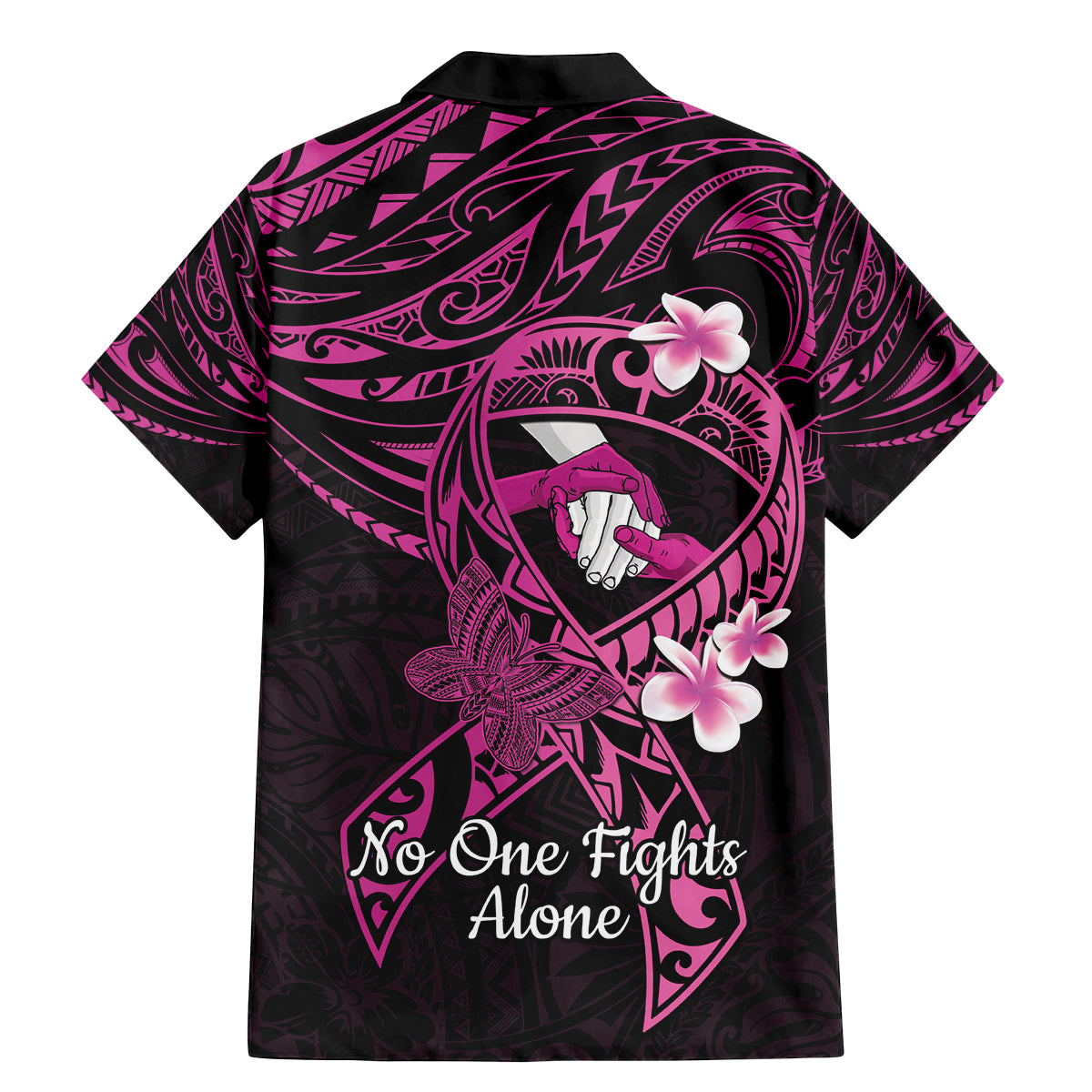 Polynesia Breast Cancer Awareness Family Matching Mermaid Dress and Hawaiian Shirt Pink Ribbon No One Fights Alone - Black LT14 - Polynesian Pride