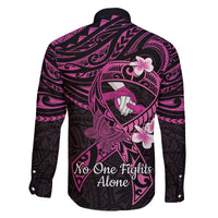 Polynesia Breast Cancer Awareness Family Matching Off Shoulder Short Dress and Hawaiian Shirt Pink Ribbon No One Fights Alone - Black LT14 - Polynesian Pride