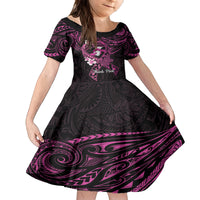 Polynesia Breast Cancer Awareness Family Matching Summer Maxi Dress and Hawaiian Shirt Pink Ribbon No One Fights Alone - Black LT14 Daughter's Dress Black - Polynesian Pride