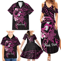 Polynesia Breast Cancer Awareness Family Matching Summer Maxi Dress and Hawaiian Shirt Pink Ribbon No One Fights Alone - Black LT14 - Polynesian Pride
