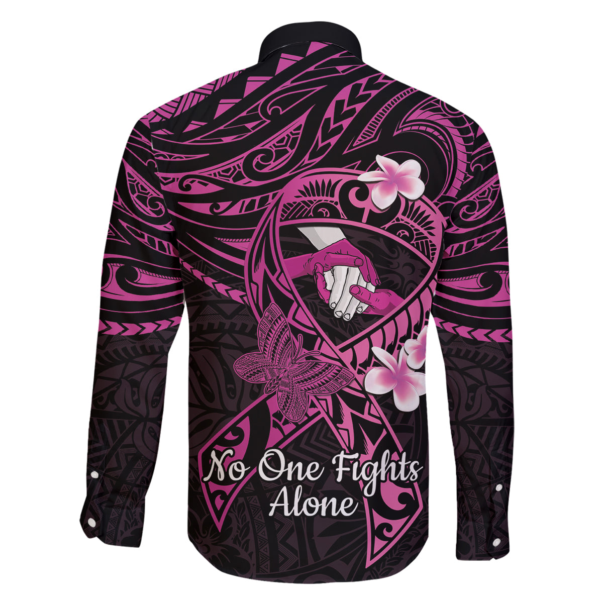 Polynesia Breast Cancer Awareness Family Matching Summer Maxi Dress and Hawaiian Shirt Pink Ribbon No One Fights Alone - Black LT14 - Polynesian Pride