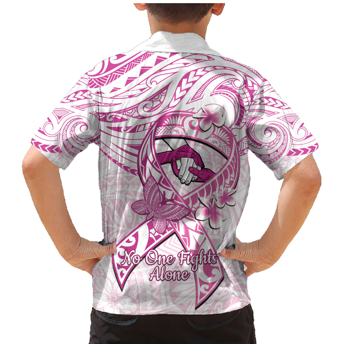 Polynesia Breast Cancer Awareness Family Matching Mermaid Dress and Hawaiian Shirt Pink Ribbon No One Fights Alone - White LT14 - Polynesian Pride