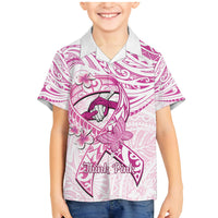 Polynesia Breast Cancer Awareness Family Matching Mermaid Dress and Hawaiian Shirt Pink Ribbon No One Fights Alone - White LT14 Son's Shirt White - Polynesian Pride