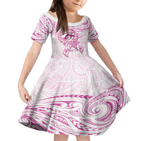 Polynesia Breast Cancer Awareness Family Matching Off Shoulder Maxi Dress and Hawaiian Shirt Pink Ribbon No One Fights Alone - White LT14 Daughter's Dress White - Polynesian Pride
