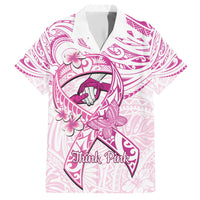 Polynesia Breast Cancer Awareness Family Matching Short Sleeve Bodycon Dress and Hawaiian Shirt Pink Ribbon No One Fights Alone - White LT14 Dad's Shirt - Short Sleeve White - Polynesian Pride