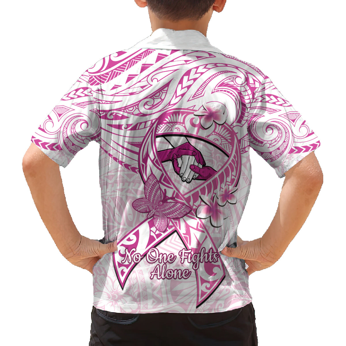 Polynesia Breast Cancer Awareness Family Matching Summer Maxi Dress and Hawaiian Shirt Pink Ribbon No One Fights Alone - White LT14 - Polynesian Pride