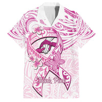 Polynesia Breast Cancer Awareness Family Matching Summer Maxi Dress and Hawaiian Shirt Pink Ribbon No One Fights Alone - White LT14 Dad's Shirt - Short Sleeve White - Polynesian Pride