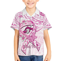 Polynesia Breast Cancer Awareness Family Matching Summer Maxi Dress and Hawaiian Shirt Pink Ribbon No One Fights Alone - White LT14 Son's Shirt White - Polynesian Pride