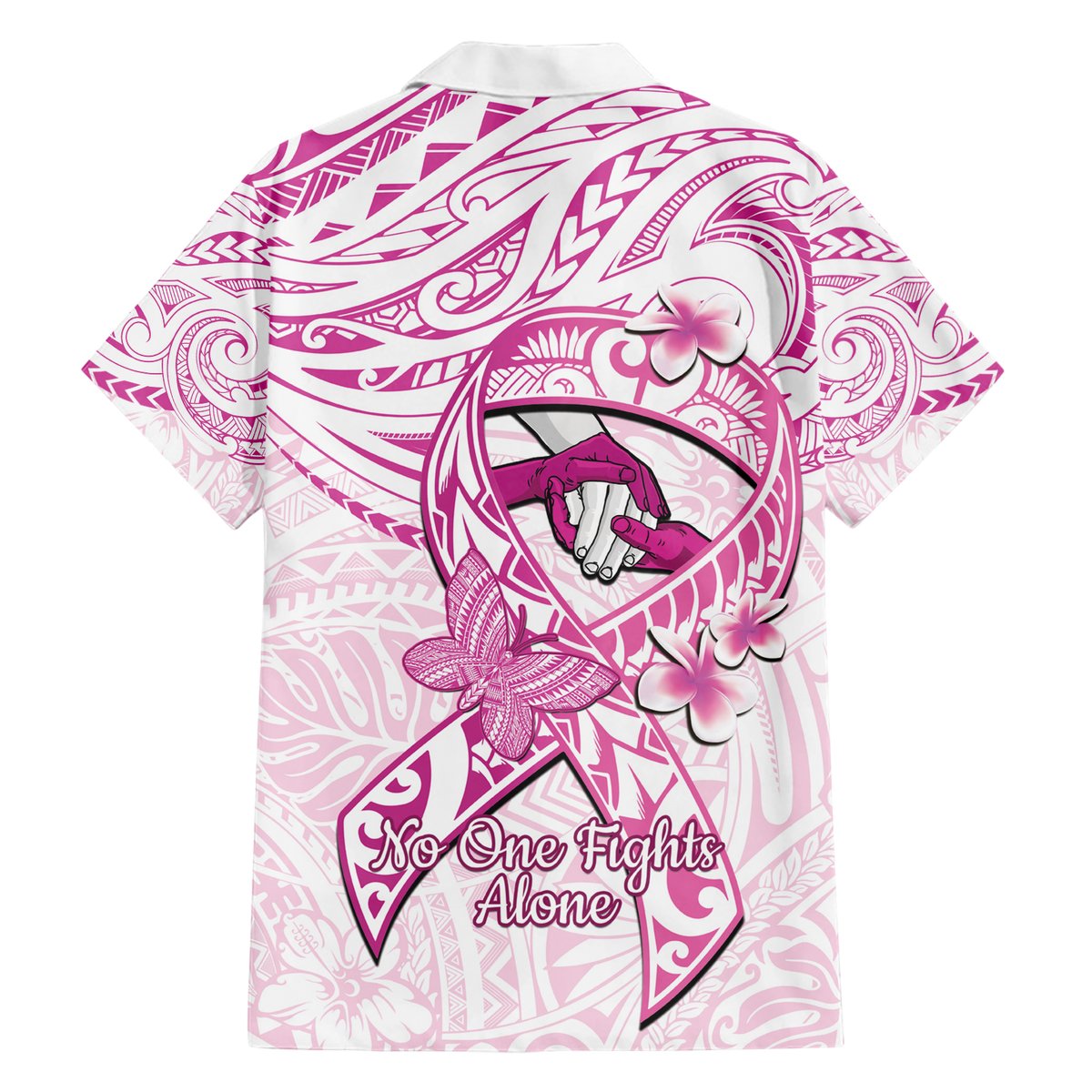 Polynesia Breast Cancer Awareness Hawaiian Shirt Pink Ribbon No One Fights Alone - White