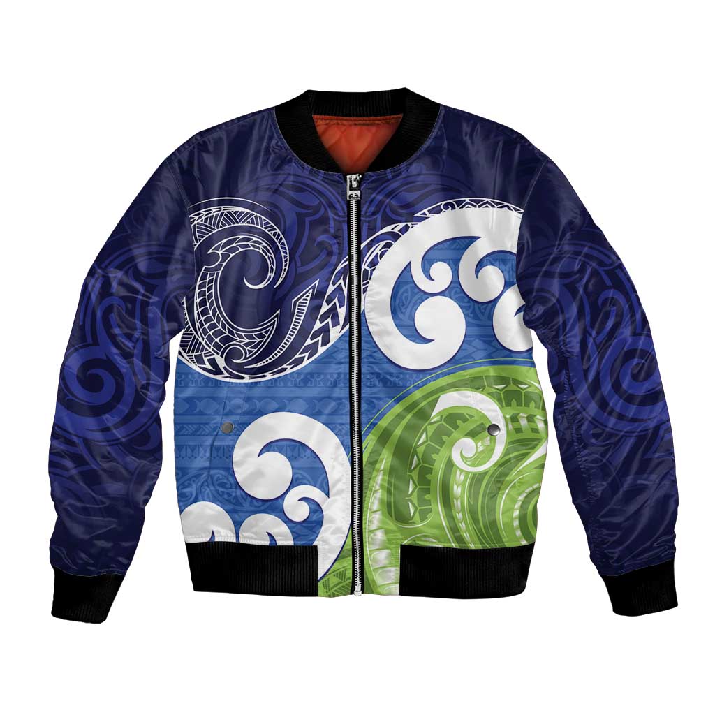 Southland New Zealand Bomber Jacket Maori Koru Flag Color LT14 Unisex Blue - Polynesian Pride