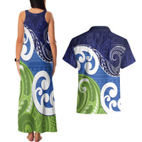 Southland New Zealand Couples Matching Tank Maxi Dress and Hawaiian Shirt Maori Koru Flag Color LT14 - Polynesian Pride