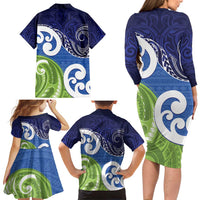 Southland New Zealand Family Matching Long Sleeve Bodycon Dress and Hawaiian Shirt Maori Koru Flag Color LT14 - Polynesian Pride