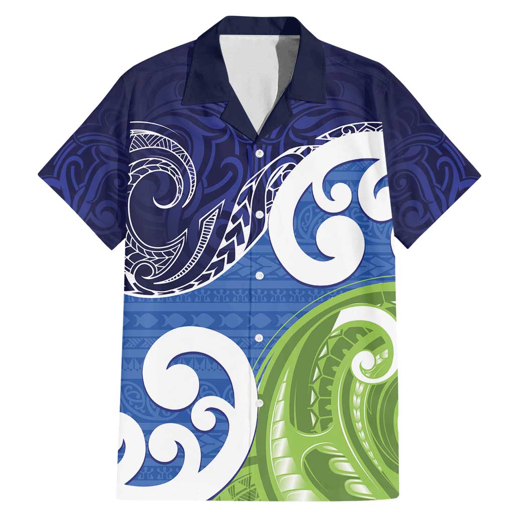 Southland New Zealand Family Matching Mermaid Dress and Hawaiian Shirt Maori Koru Flag Color LT14 Dad's Shirt - Short Sleeve Blue - Polynesian Pride