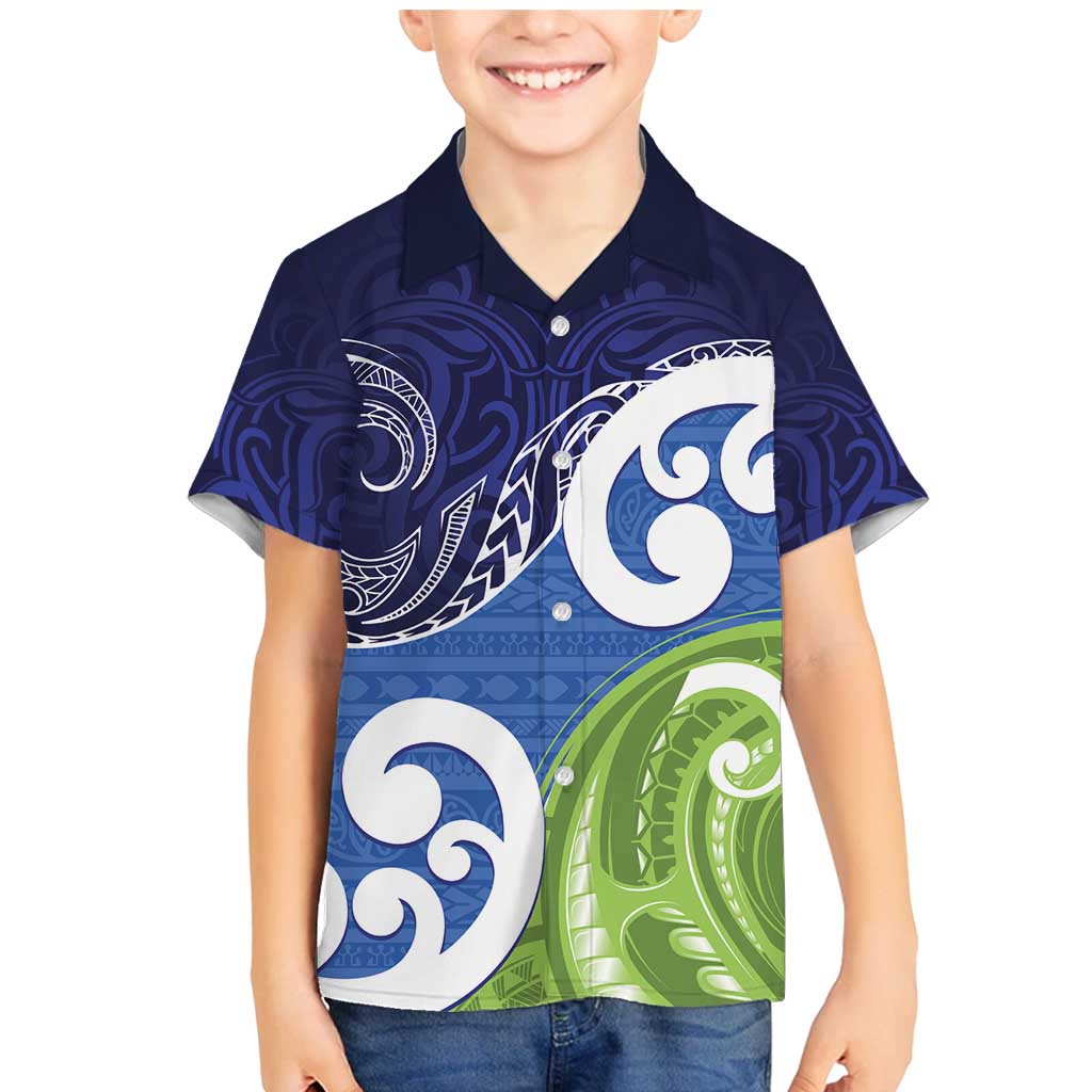Southland New Zealand Family Matching Mermaid Dress and Hawaiian Shirt Maori Koru Flag Color LT14 Son's Shirt Blue - Polynesian Pride