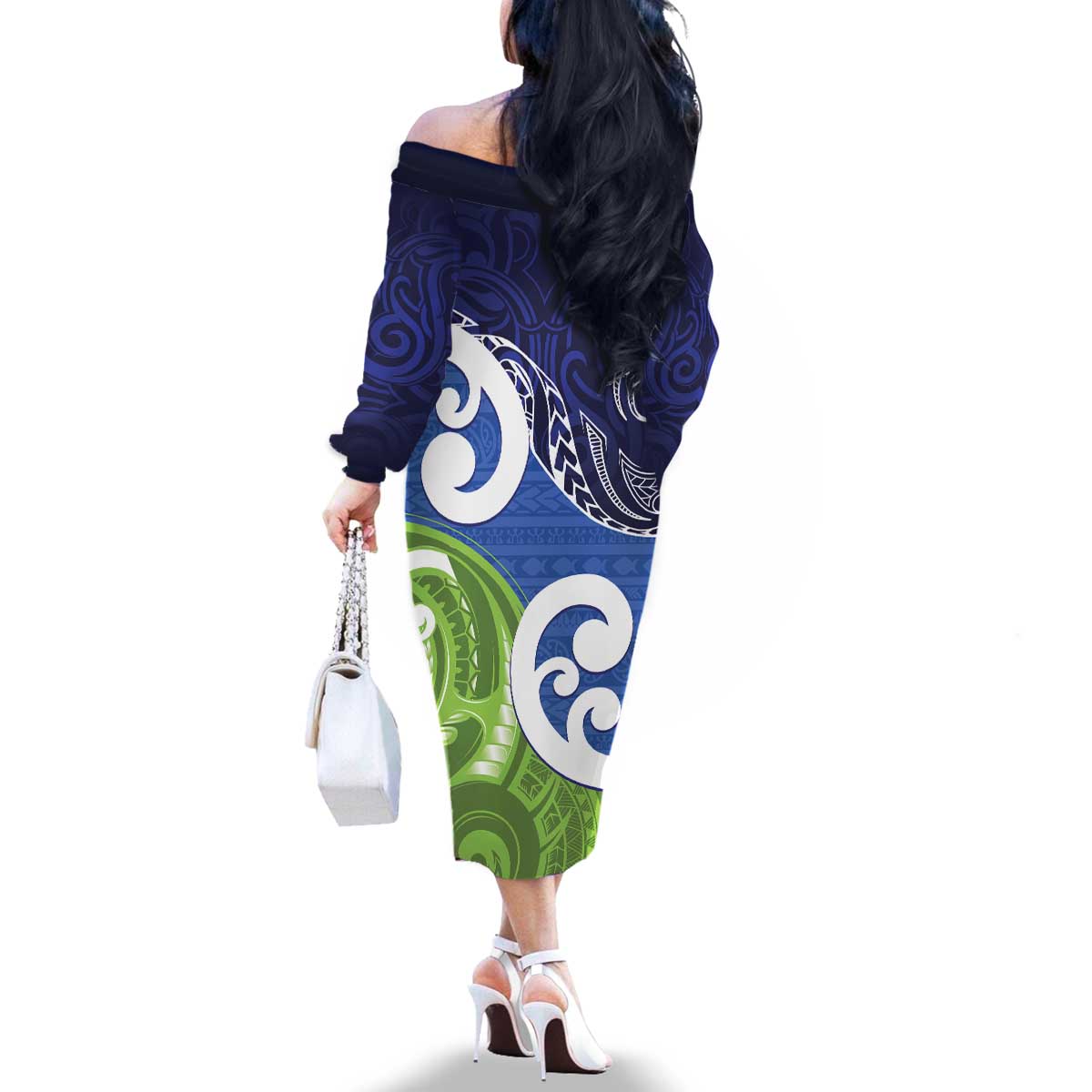 Southland New Zealand Family Matching Off The Shoulder Long Sleeve Dress and Hawaiian Shirt Maori Koru Flag Color LT14 - Polynesian Pride