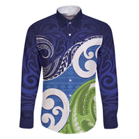 Southland New Zealand Family Matching Off Shoulder Short Dress and Hawaiian Shirt Maori Koru Flag Color LT14 Dad's Shirt - Long Sleeve Blue - Polynesian Pride