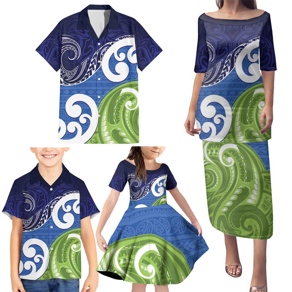 Southland New Zealand Family Matching Puletasi and Hawaiian Shirt Maori Koru Flag Color LT14 - Polynesian Pride