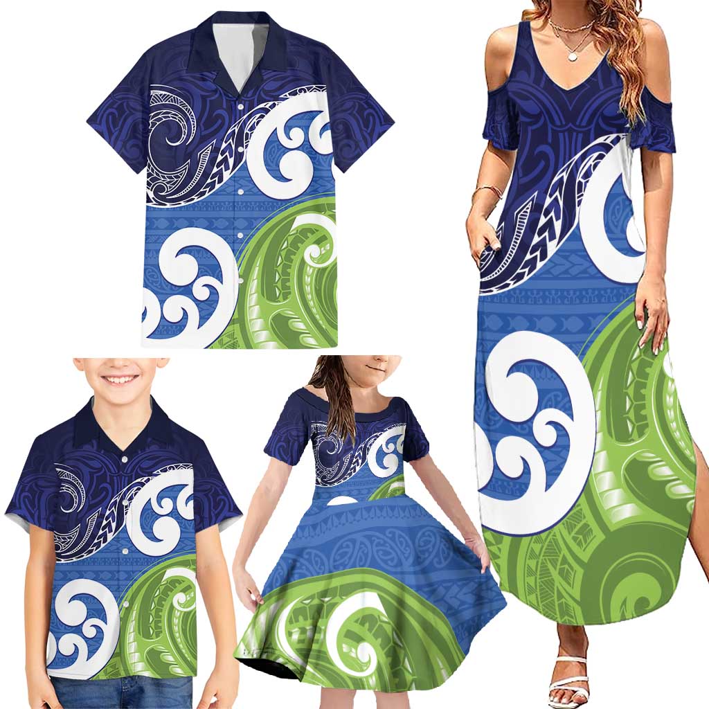 Southland New Zealand Family Matching Summer Maxi Dress and Hawaiian Shirt Maori Koru Flag Color LT14 - Polynesian Pride