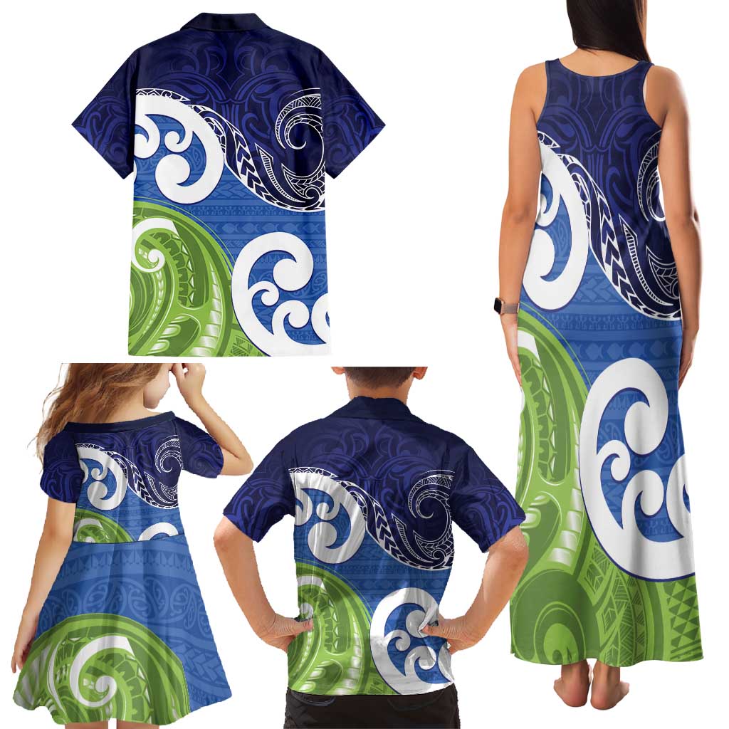 Southland New Zealand Family Matching Tank Maxi Dress and Hawaiian Shirt Maori Koru Flag Color LT14 - Polynesian Pride