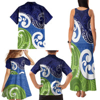 Southland New Zealand Family Matching Tank Maxi Dress and Hawaiian Shirt Maori Koru Flag Color LT14 - Polynesian Pride
