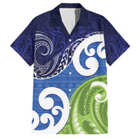 Southland New Zealand Family Matching Tank Maxi Dress and Hawaiian Shirt Maori Koru Flag Color LT14 Dad's Shirt - Short Sleeve Blue - Polynesian Pride
