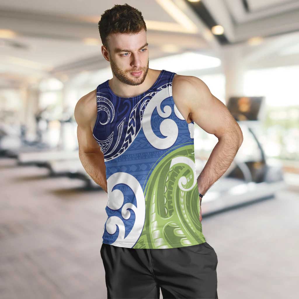 Southland New Zealand Men Tank Top Maori Koru Flag Color LT14 Blue - Polynesian Pride