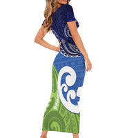 Southland New Zealand Short Sleeve Bodycon Dress Maori Koru Flag Color LT14 - Polynesian Pride