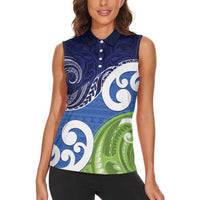 Southland New Zealand Women Sleeveless Polo Shirt Maori Koru Flag Color