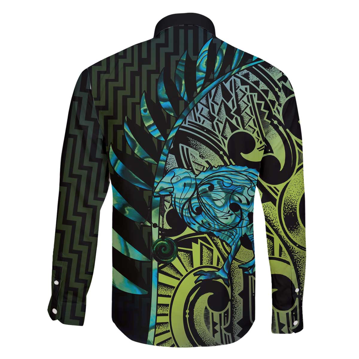 Southland Takehe Pounama Family Matching Off The Shoulder Long Sleeve Dress and Hawaiian Shirt Aotearoa Poutama Paua Shell Fern LT14 - Polynesian Pride