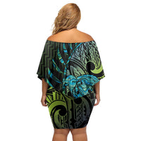 Southland Takehe Pounama Family Matching Off Shoulder Short Dress and Hawaiian Shirt Aotearoa Poutama Paua Shell Fern LT14 - Polynesian Pride