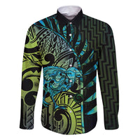 Southland Takehe Pounama Family Matching Summer Maxi Dress and Hawaiian Shirt Aotearoa Poutama Paua Shell Fern LT14 Dad's Shirt - Long Sleeve Black - Polynesian Pride