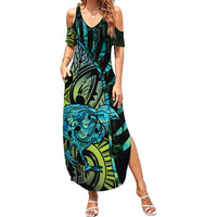 Southland Takehe Pounama Family Matching Summer Maxi Dress and Hawaiian Shirt Aotearoa Poutama Paua Shell Fern LT14 Mom's Dress Black - Polynesian Pride