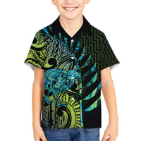 Southland Takehe Pounama Family Matching Summer Maxi Dress and Hawaiian Shirt Aotearoa Poutama Paua Shell Fern LT14 Son's Shirt Black - Polynesian Pride